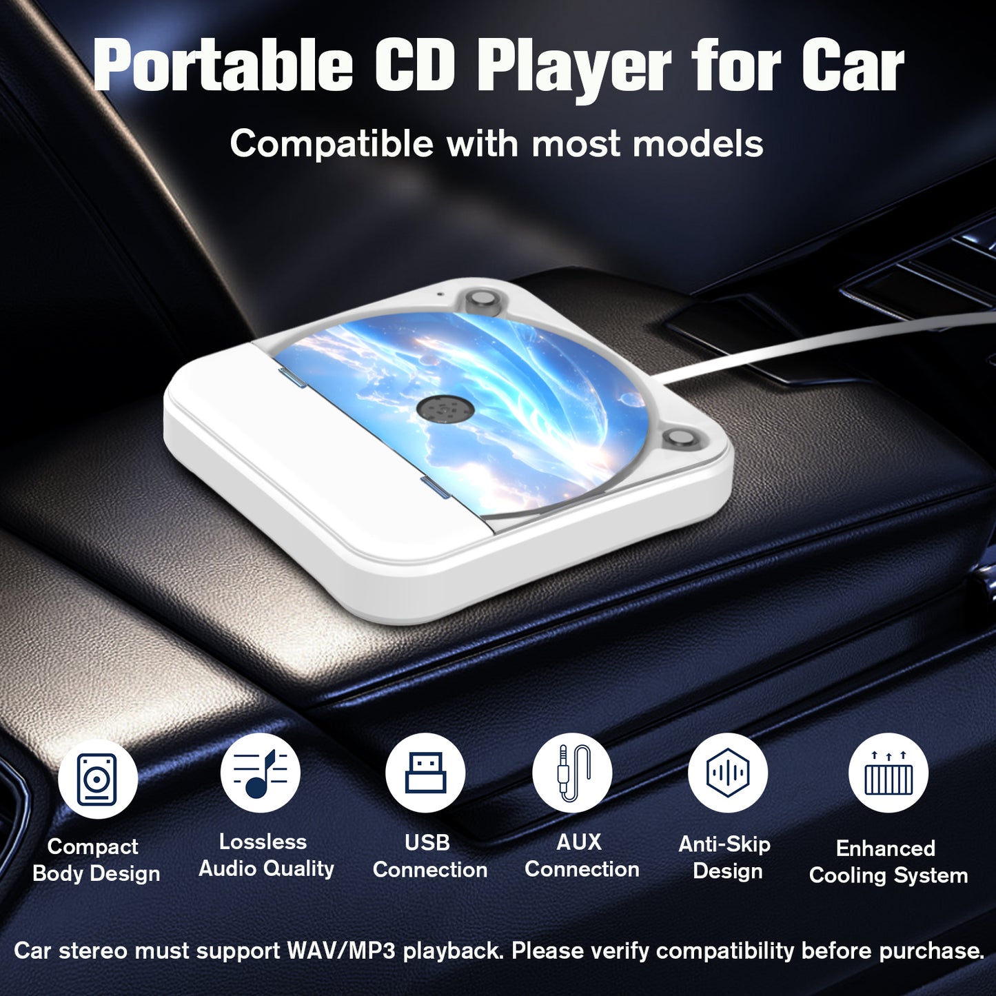 External Portable CD Player for Car, Plug and Play Car CD Player with USB Port AUX Port, Universal USB Player for Vehicle, Laptop, TV, Computer, for Android 4.4 and Above Navigation