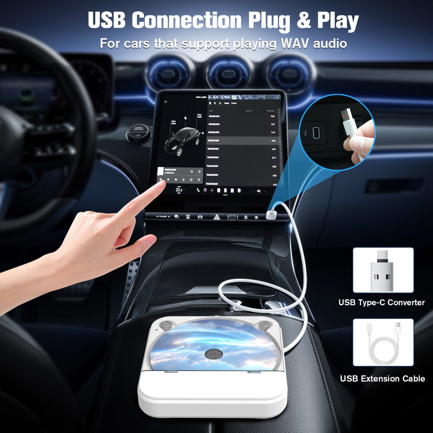 External Portable CD Player for Car, Plug and Play Car CD Player with USB Port AUX Port, Universal USB Player for Vehicle, Laptop, TV, Computer, for Android 4.4 and Above Navigation