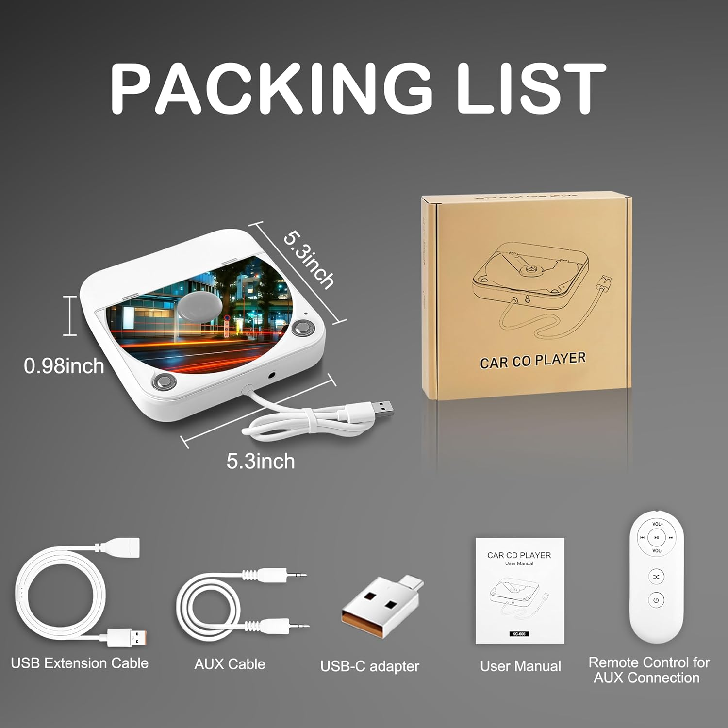 External Portable CD Player for Car, Plug and Play Car CD Player with USB Port AUX Port, Universal USB Player for Vehicle, Laptop, TV, Computer, for Android 4.4 and Above Navigation