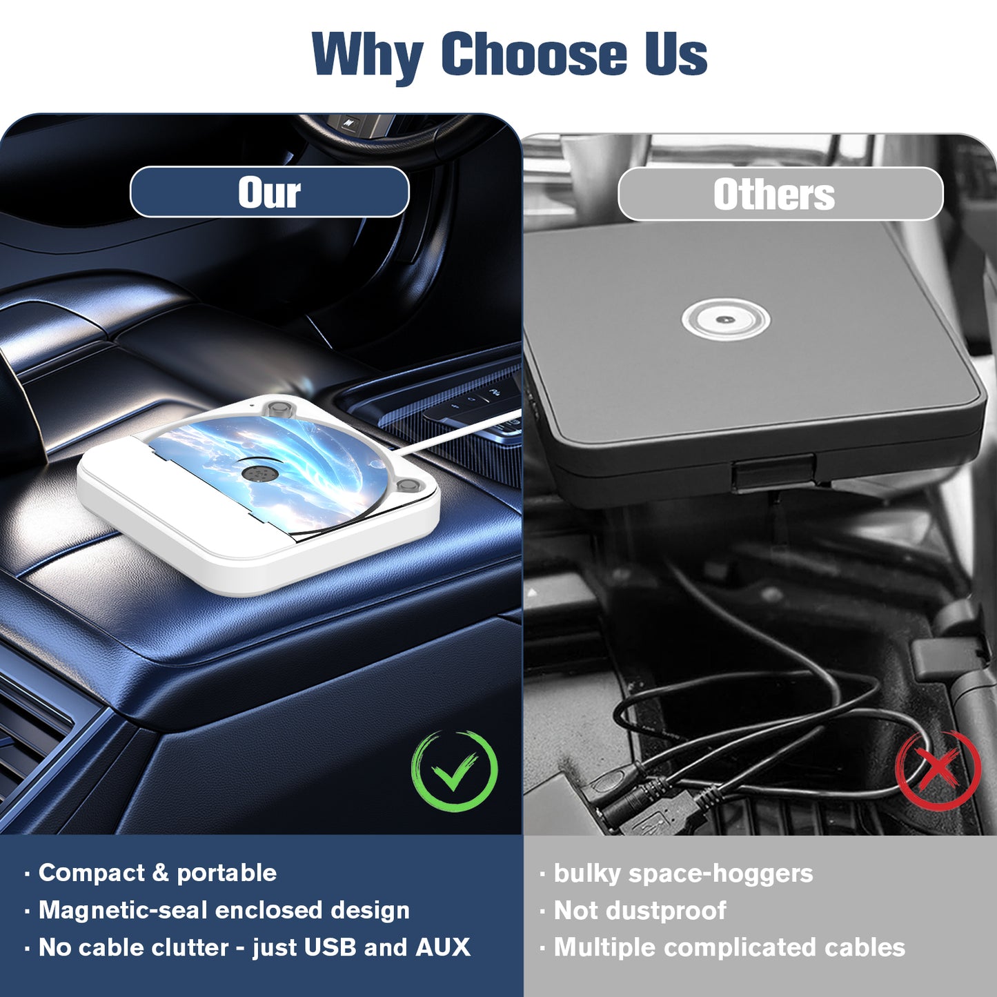 External Portable CD Player for Car, Plug and Play Car CD Player with USB Port AUX Port, Universal USB Player for Vehicle, Laptop, TV, Computer, for Android 4.4 and Above Navigation