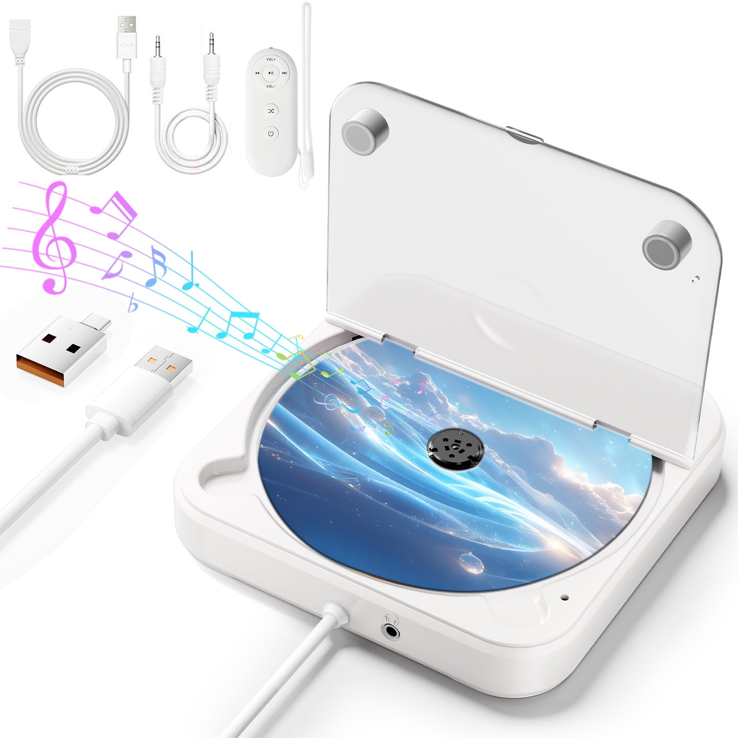 External Portable CD Player for Car, Plug and Play Car CD Player with USB Port AUX Port, Universal USB Player for Vehicle, Laptop, TV, Computer, for Android 4.4 and Above Navigation