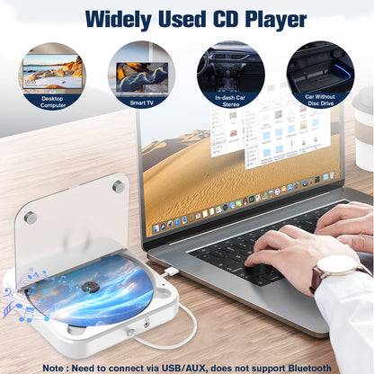 External Portable CD Player for Car, Plug and Play Car CD Player with USB Port AUX Port, Universal USB Player for Vehicle, Laptop, TV, Computer, for Android 4.4 and Above Navigation