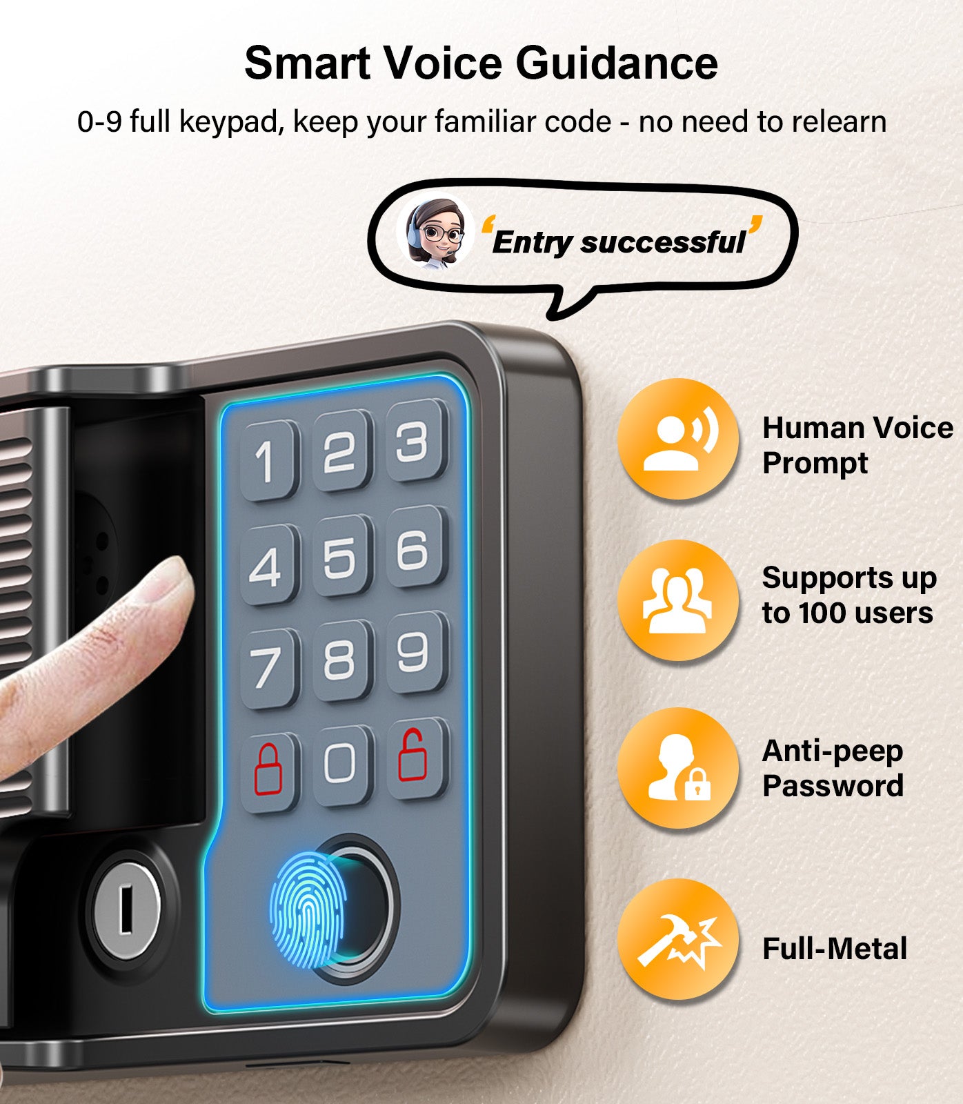 RV Door Lock Keyless Entry - Waterproof with Smart Voice Guidance, Remote, Fingerprint & Keypad, Full Metal Camper Motorhome Trailer Latch Handle Replacement, Fits 3.75